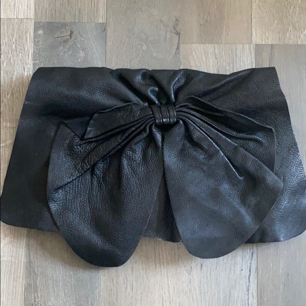 Black Genuine Leather Bow Clutch